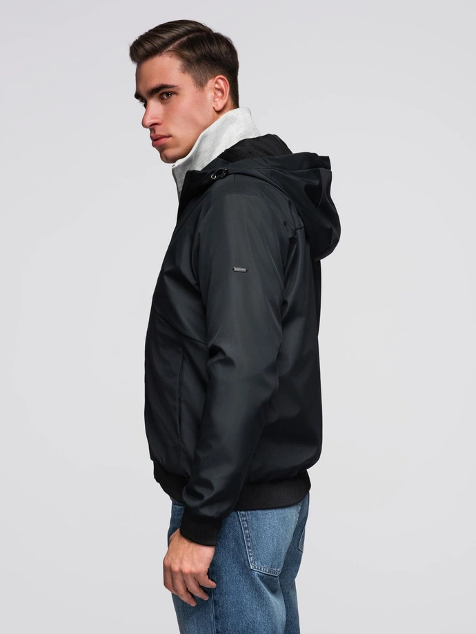 Men's lightweight jacket with mesh lining and hood - black V4 C640