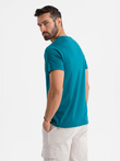Tricou bărbătesc din bumbac cu buzunar imprimat - turcoaz V1 OM-TSPT-0228