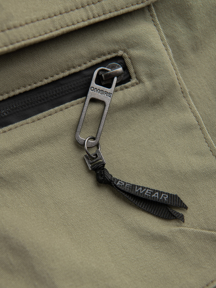 Pánské kalhoty JOGGER s cargo kapsami na zip - khaki V1 OM-PAJO-0125