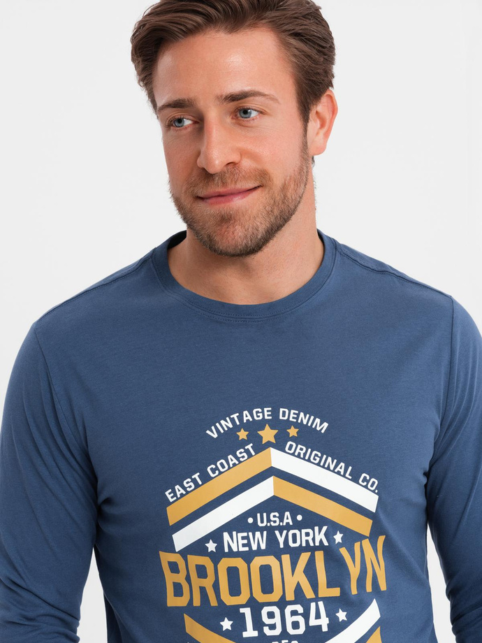 Mâneci lungi cu mânecă lungă cu imprimeu în stil colegial pentru bărbați - albastru V2 OM-LSPT-0117