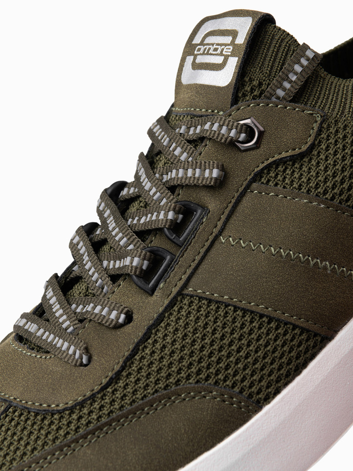 Pánské strukturované látkové nazouvací tenisky - olivová V2 OM-FOSL-0154