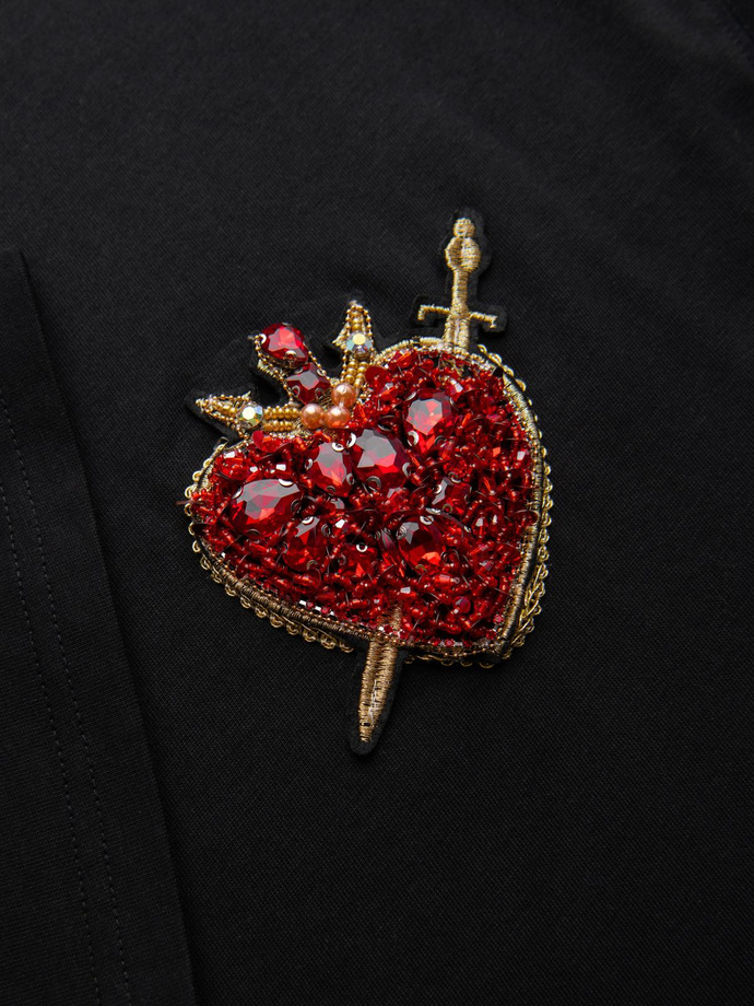 Men's cotton T-shirt with jewelry applique on chest - black V1 OM-TSCT-0290