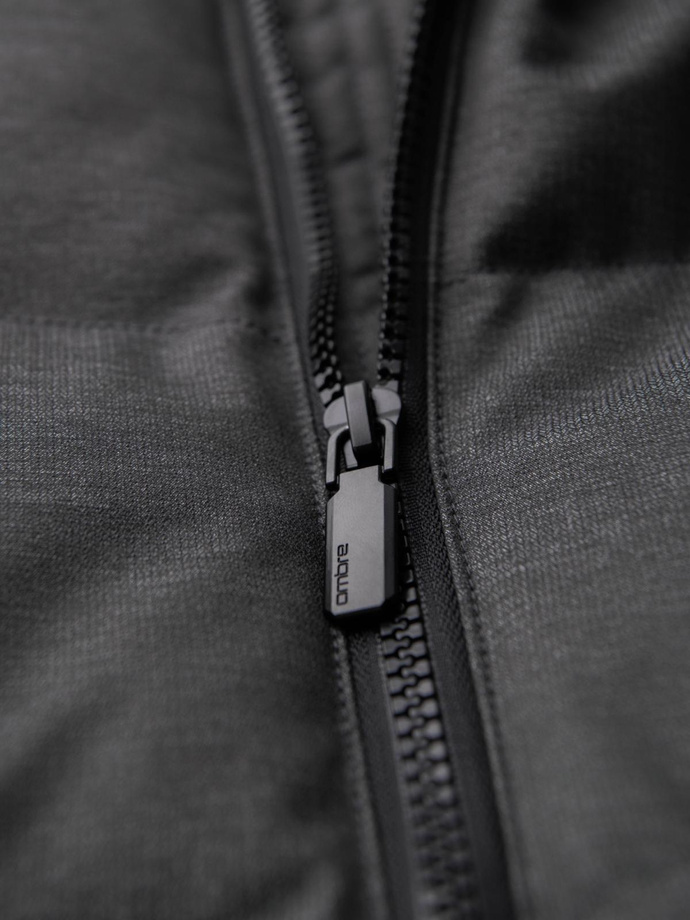 Vyriška ilga dygsniuota striukė su gobtuvu - pilka V2 OM-JALJ-0264