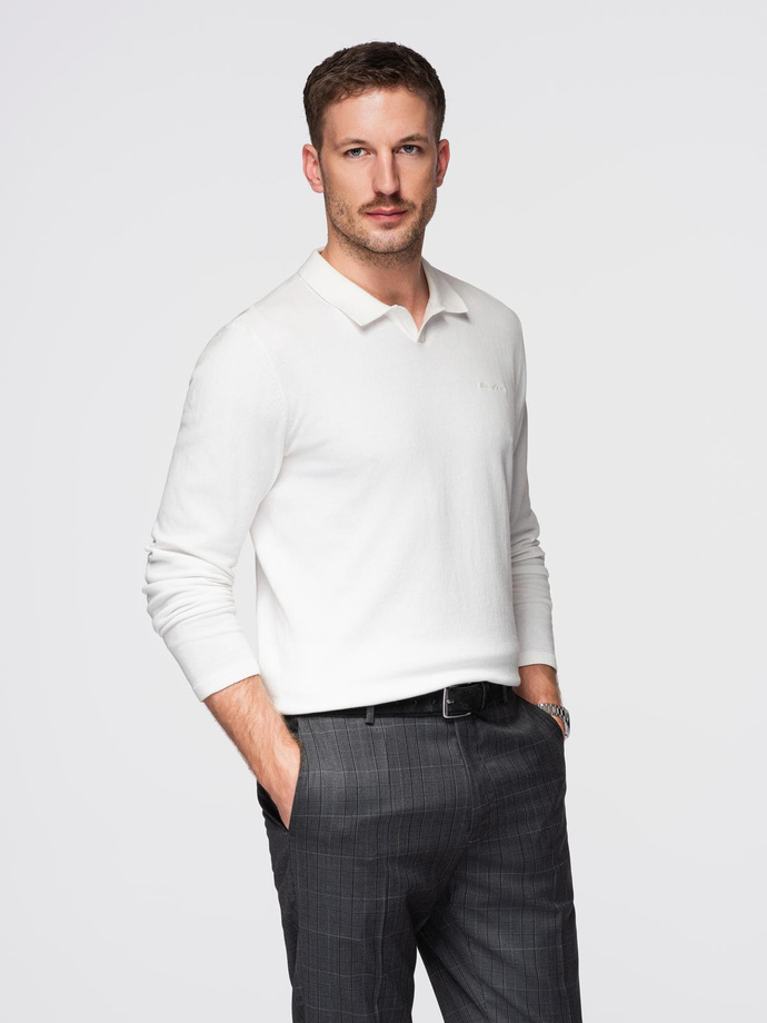 Pulover polo pentru bărbați cu broderie pe piept - alb V2 OM-POLS-0140