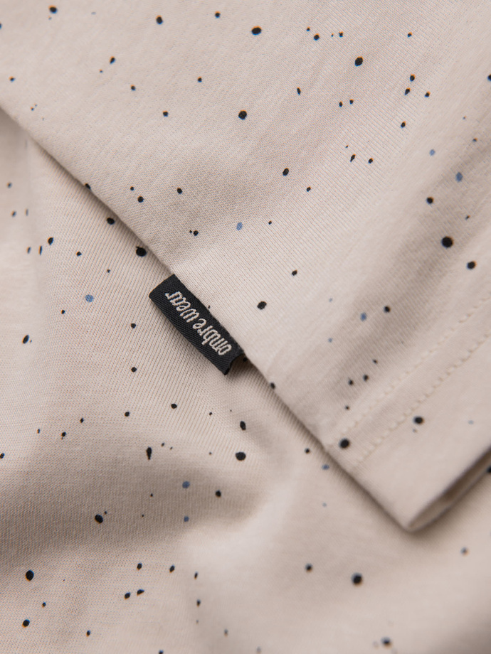 Pánské bavlněné tričko s potiskem a kulatým výstřihem - béžové V2 OM-TSFP-0186