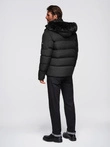 Men's quilted jacket with cut of ramoneski with hood - black V1 OM-JAHP-0252