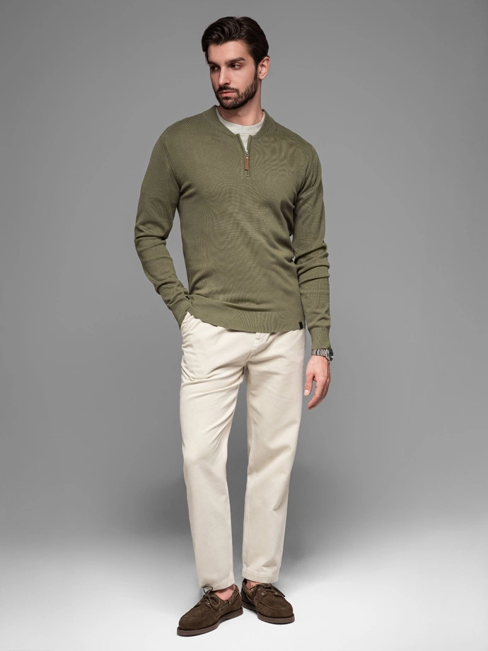 Men's sweater with viscose and spread neckline - olive V1 OM-SWZS-0124