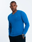 Elegantní pánský svetr s výstřihem - modrý V19 OM-SWBS-0107