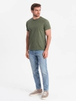 Tricou clasic din bumbac pentru bărbați BASIC - kaki V6 OM-TSBS-0146
