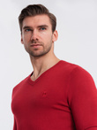 Men's elegant V-neck BASIC sweater with viscose - red V20 OM-SWBS-0107