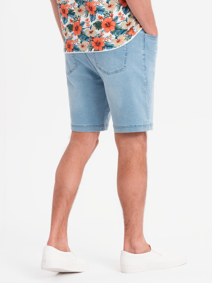 Men's shorts with elastic waistband and wash effect - light blue V1 OM-SRDS-0192