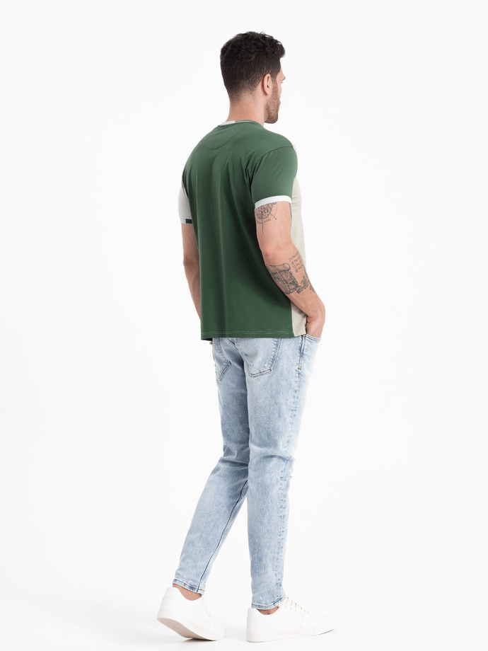 Tricou bărbătesc din elastan cu mâneci colorate - verde V5 OM-TSCT-0176