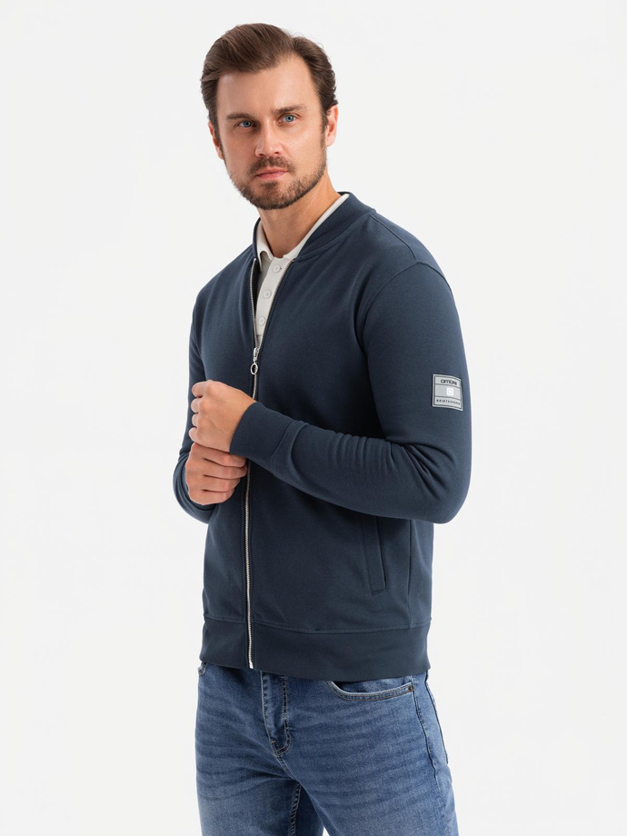 Bărbați bomber de bumbac bomboane sweatshirt descheiat - albastru marin V4 OM-SSZP-0215