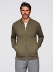 Cotton unbuttoned men's sweatshirt bomber - khaki V1 OM-SSZP-0215