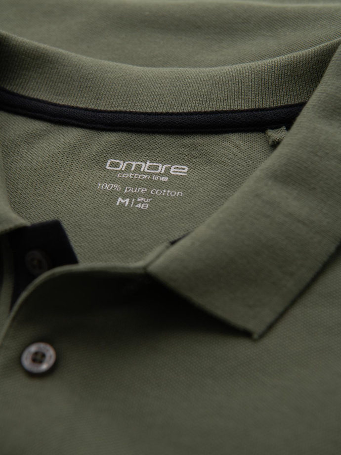 Men's cotton polo shirt with contrast trim - olive V6 OM-POSS-0113