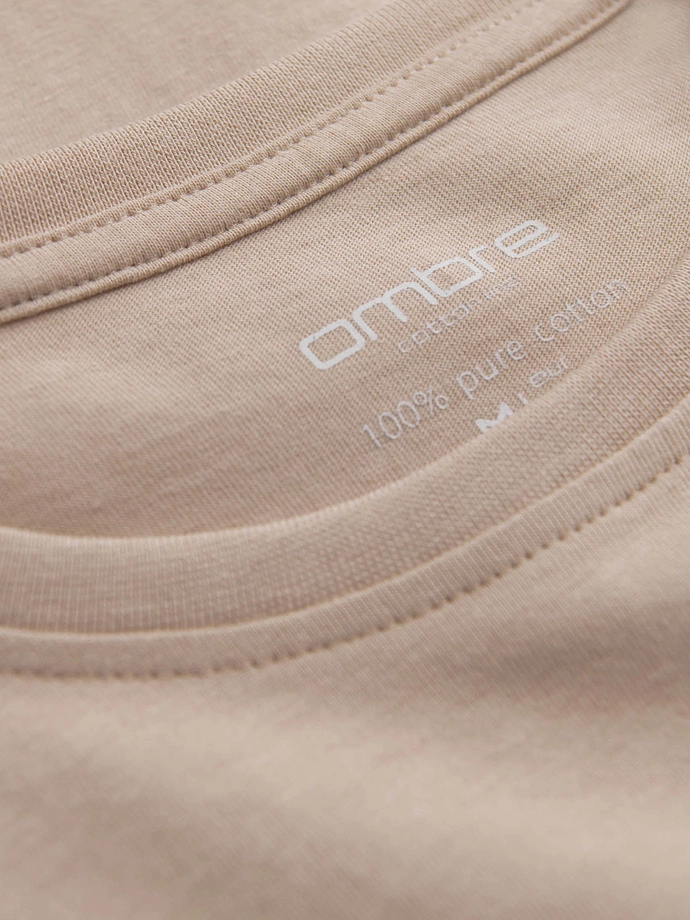 Pánské tričko BASIC s dlouhým rukávem a kulatým výstřihem - béžové V8 OM-LSBL-0106