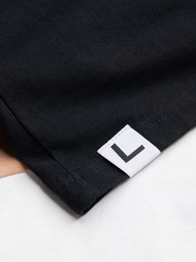 Men's cotton tricolor t-shirt with logo - black and brown V3 S1747