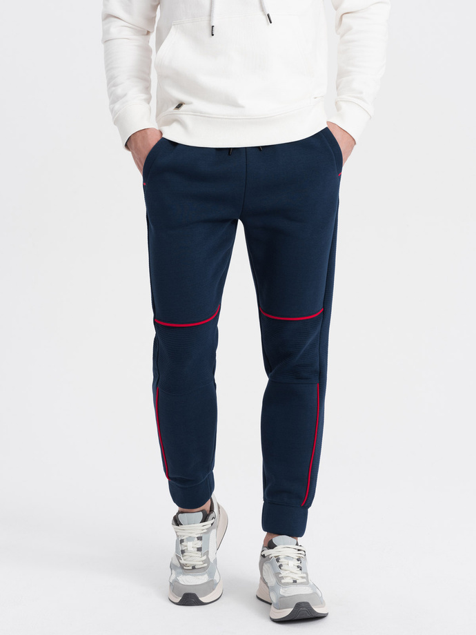 Pantaloni de trening pentru bărbați cu cusături contrastante - albastru marin V4 OM-PASK-0145