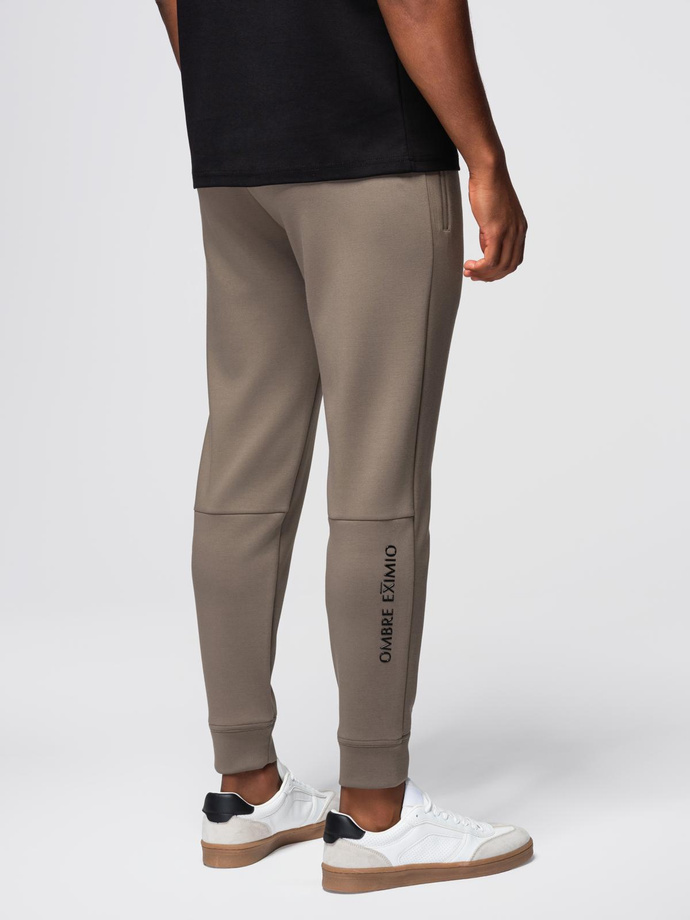 Pantaloni de trening pentru bărbați cu picioare canelate și imprimeu cauciucat - cenușă V3 OM-PASK-0223