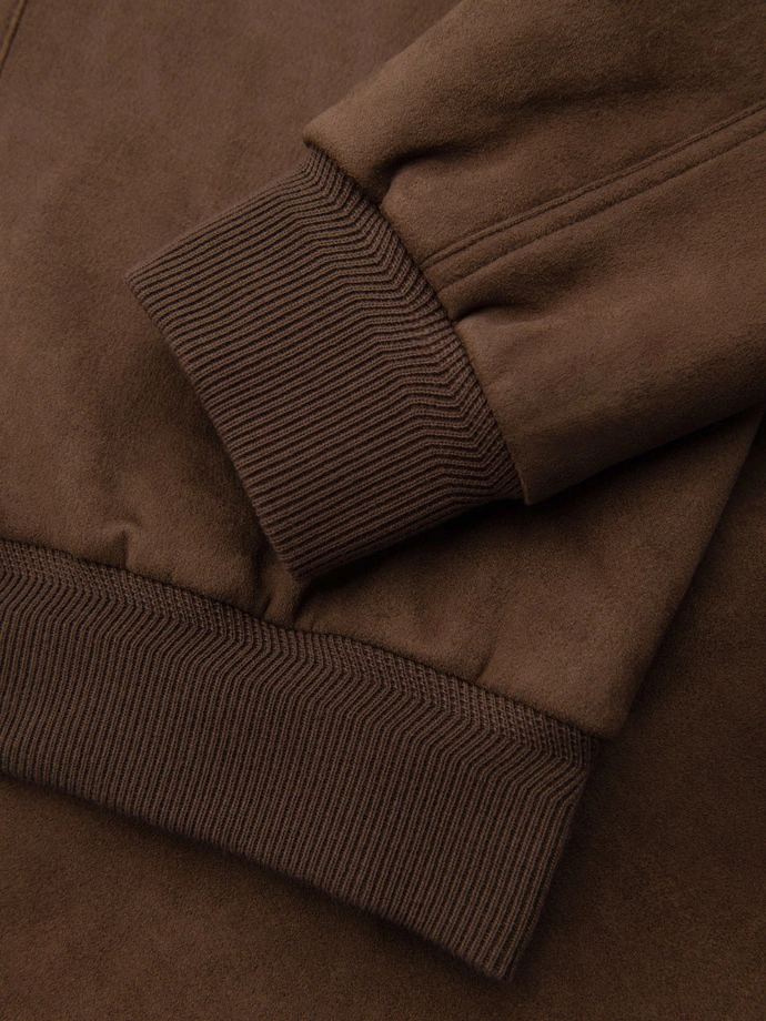 Men's imitation suede bomber jacket - brown V1 OM-JAFL-0232