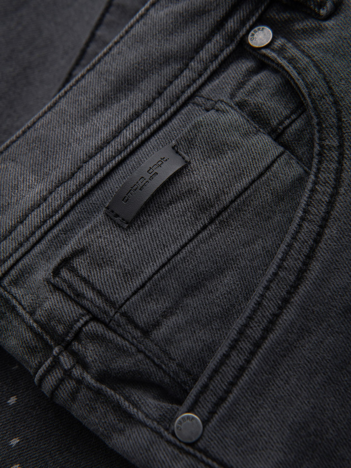 Men's short denim shorts with rubbing and rolled up leg - gray V3 OM-SRDS-0186