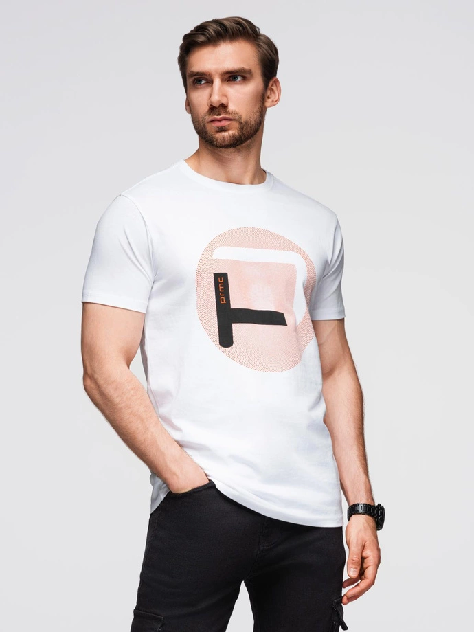 Men's t-shirt with large print - white V1 OM-TSPT-0245