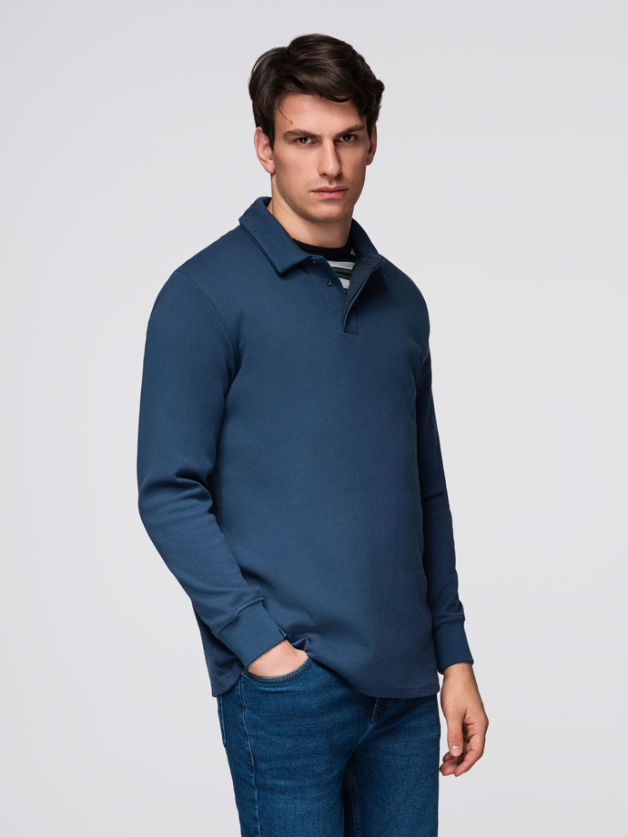 Men's structured knit polo collar sweatshirt - dark blue V5 OM-SSNZ-0149
