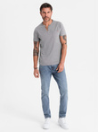 Men's t-shirt with button neckline and suede trim - grey V3 OM-TSCT-0206