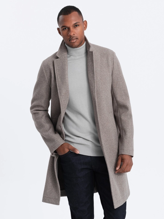 Men's lightweight single-breasted coat - light brown V4 OM-COWC-0104