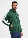 Hanorac bărbătesc cu glugă descheiată cu bordură - verde închis V7 OM-SSZP-0210