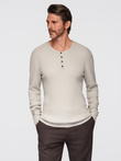 Men's ribbed sweater with buttons at the neckline - beige V3 OM-SWSW-0182