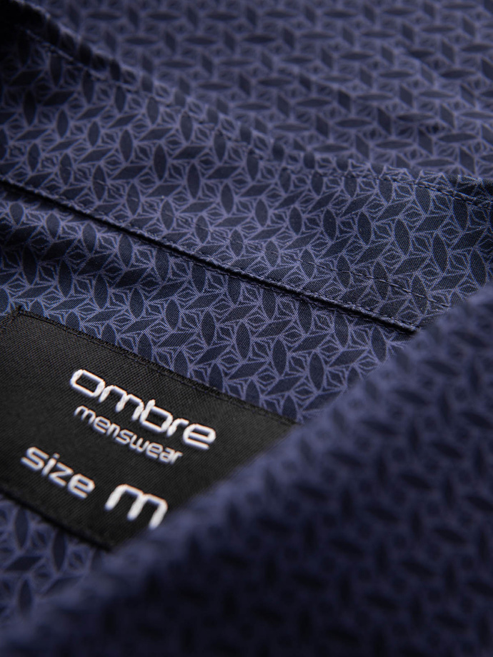 Men's cotton patterned SLIM FIT shirt - navy blue V6 OM-SHCS-0151