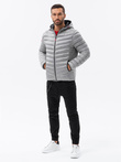 Men's quilted jacket with satin finish - silver V17 OM-JALP-0121