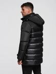 Men's quilted jacket with high collar and hood - black V1 OM-JALJ-0266