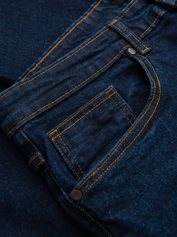 Men's denim pants with REGULAR FIT rubbing - dark blue V4 OM-PADP-0241