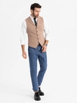 Fitted elegant men's vest with elastane and lapels - brown V1 OM-BLZV-0145