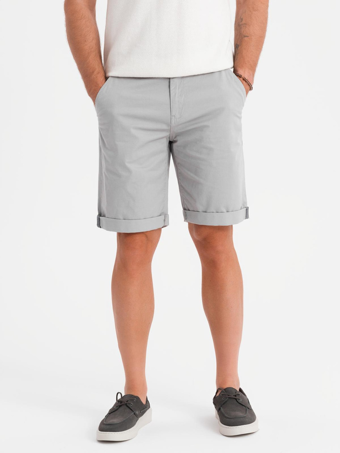 Men's classic chino shorts with rolled up leg - grey V12 OM-SRCS-0197