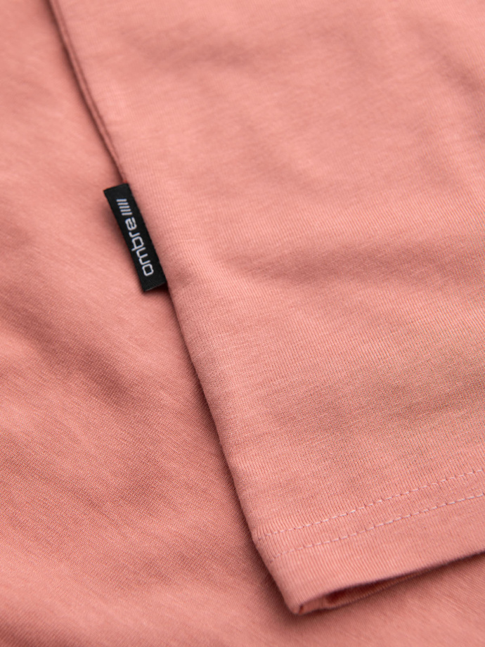 Bumbac clasic pentru bărbați BASIC tricou cu guler în V - maro V10 OM-TSBS-0145