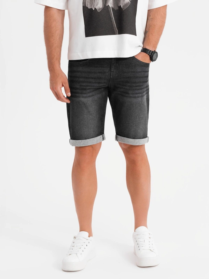 Men's denim shorts with rolled up leg - black V3 OM-SRDS-0164