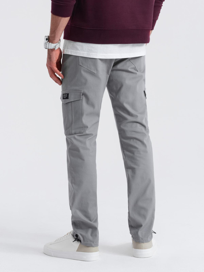 Men's pants with cargo pockets and leg hem - grey V4 OM-PACG-0189