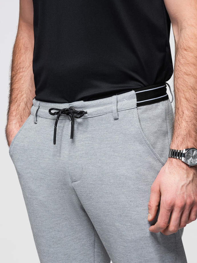Pantaloni bărbătești tricotați cu talie elastică - gri deschis V1 OM-PACP-0116