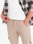 Pantaloni cargo STRAIGHT LEG pentru bărbați cu buzunare în dungi - nisip V2 OM-PACG-0197