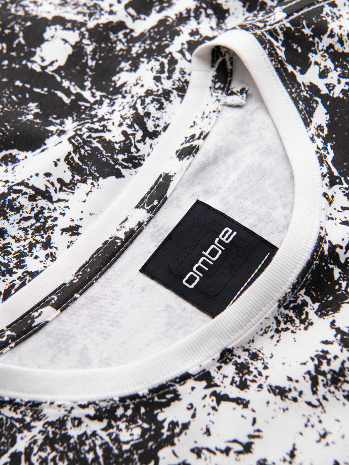 Pánské vzorované bavlněné tričko s krátkým rukávem - bílé a černé V2 OM-TSFP-0223