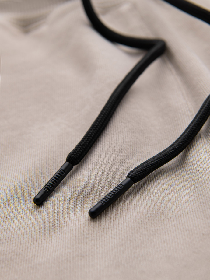 Pánske krátke teplákové šortky so širokými pruhmi - béžové V2 OM-SRSK-0182