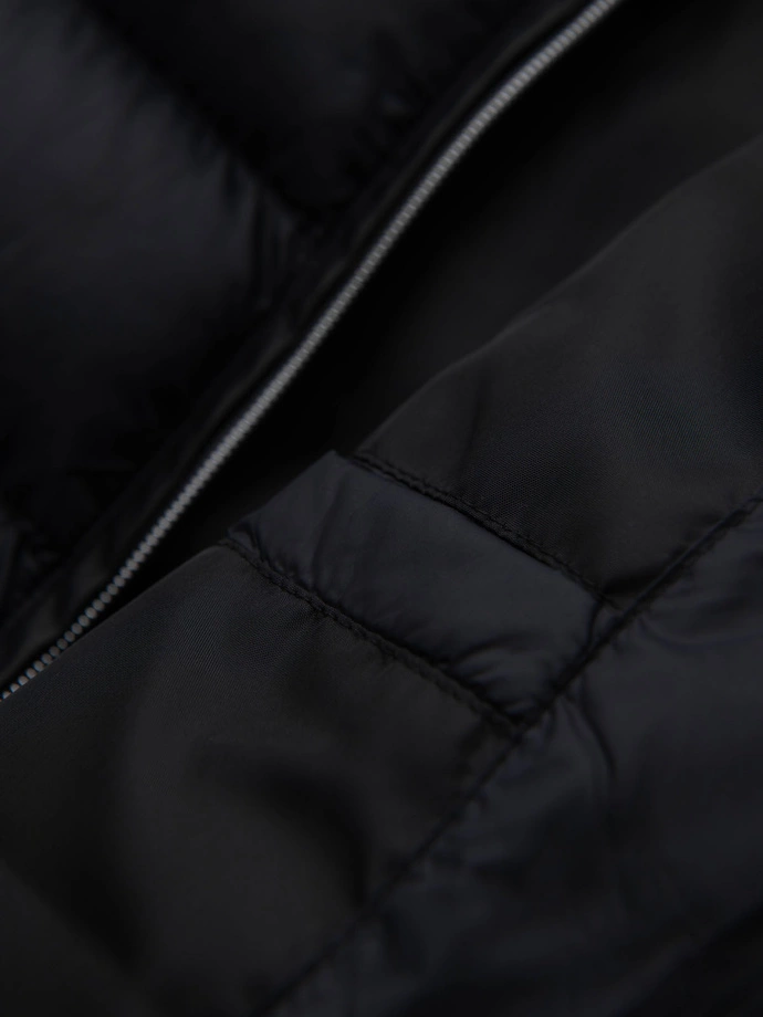 Men's quilted classic jacket with stand-up collar - black V1 OM-JALP-0261