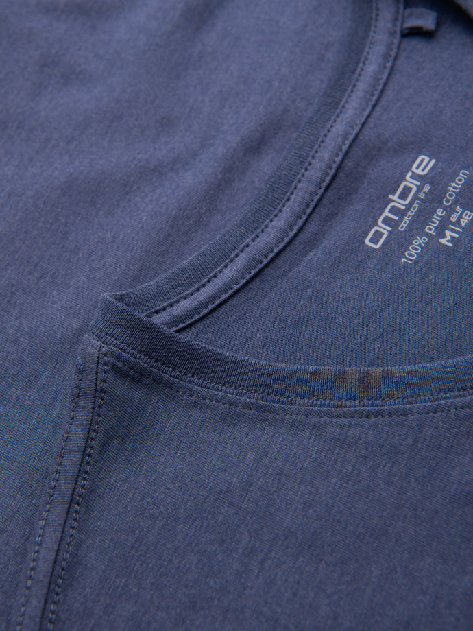 Bumbac clasic pentru bărbați BASIC tricou cu guler în V - maro V10 OM-TSBS-0145