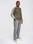 Men's sweatshirt with contrasting stripes and raglan sleeves - olive V1 OM-SSNZ-0200