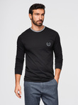 Men's cotton longsleeve with striped U neckline and embroidery - black V4 OM-LSCL-0128