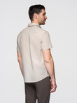 Men's short-sleeved linen-cotton shirt with pocket - beige V4 OM-SHSS-0167