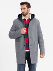 Men's melange long coat with hood - grey V1 OM-COWC-0122